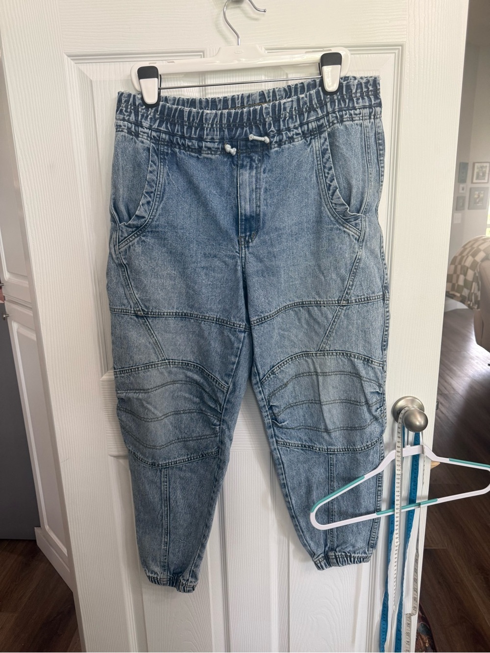 Vintage Bugle Boy Acid Wash Denim Joggers Elastic Waist Carpenter Jeans 90s L/XL